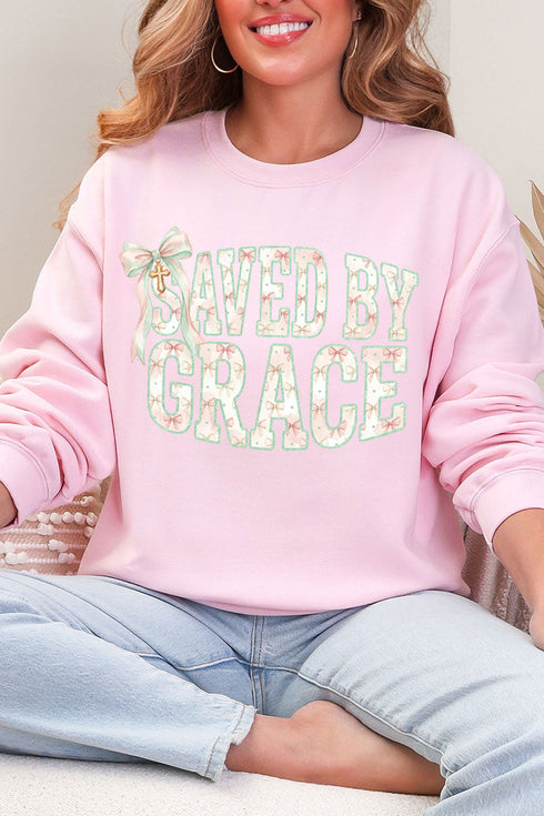 Coquette Cross Saved By Grace Heavy Blend Crew Sweatshirt