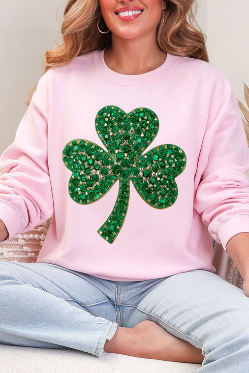 Faux Rhinestone Clover Heavy Blend Crew Sweatshirt