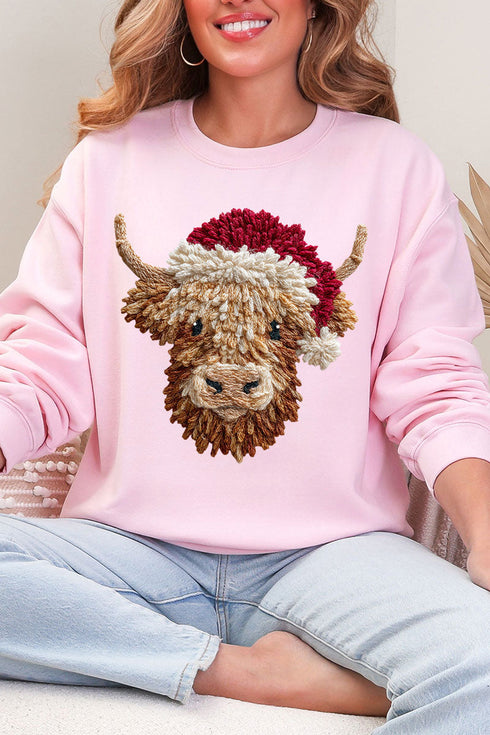 Faux Yarn Highland Cow Heavy Blend Crew Sweatshirt