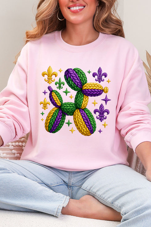Faux Yarn Mardi Gras Balloon Dog Heavy Blend Crew Sweatshirt