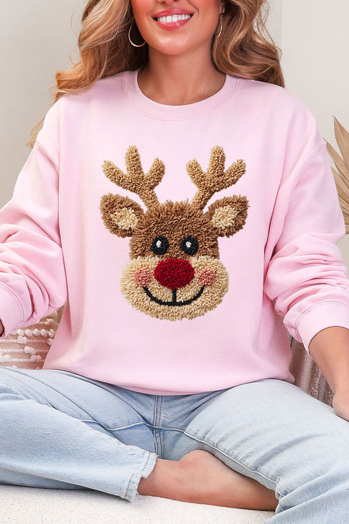 Faux Yarn Red Nose Reindeer Heavy Blend Crew Sweatshirt