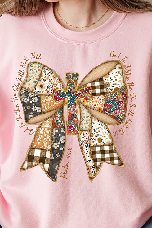 God Is Within Her Patchwork Bow Heavy-weight Crew Sweatshirt