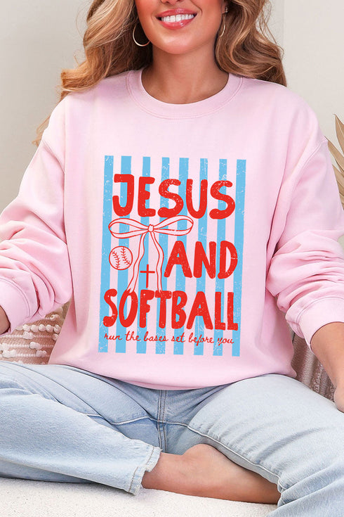 Jesus And Softball Heavy Blend Crew Sweatshirt