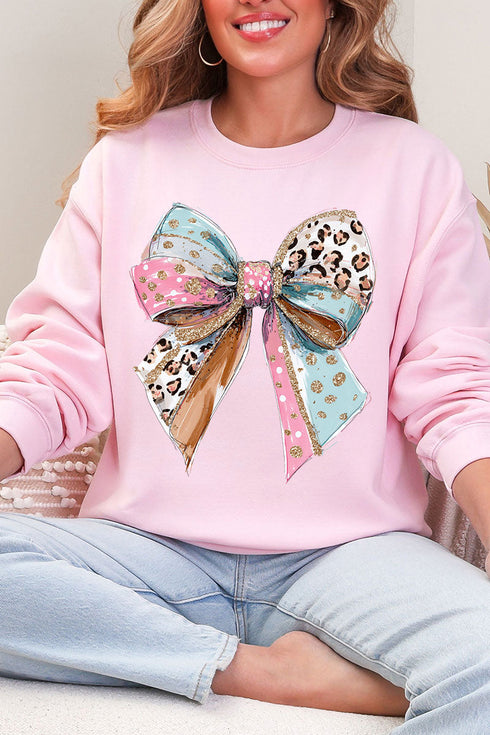 Pastel Leopard Bow Heavy Blend Crew Sweatshirt