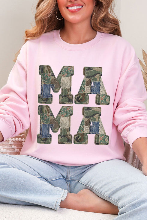 Patchwork Camo Mama Heavy Blend Crew Sweatshirt