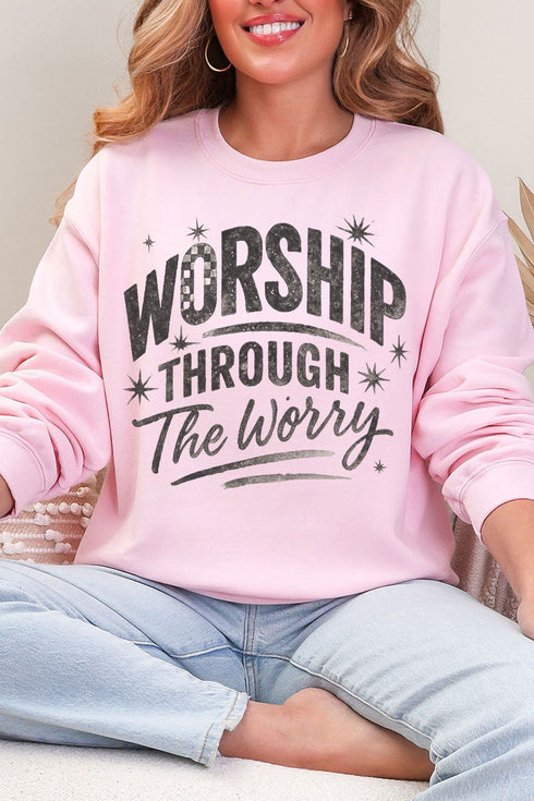 Black Worship Through The Worry Heavy Blend Crew Sweatshirt