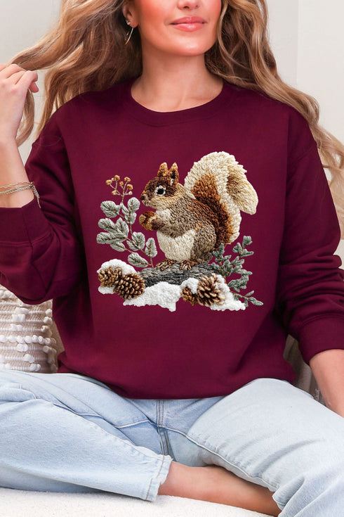 Faux Yarn Winter Squirrel Heavy Blend Crew Sweatshirt