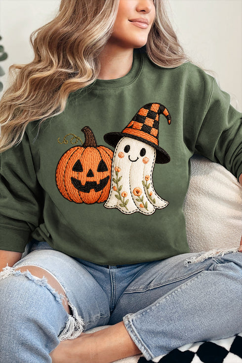 Boo-tiful Stitches Faux Embroidery Heavy-weight Crew Sweatshirt