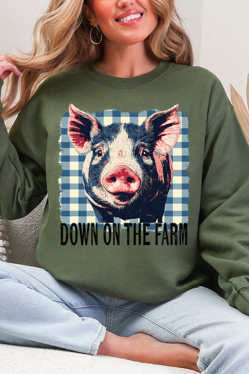 Down By The Farm Pig Heavy Blend Crew Sweatshirt
