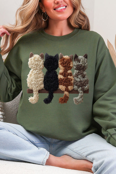 Faux Yarn Cats On The Shelf Heavy Blend Crew Sweatshirt