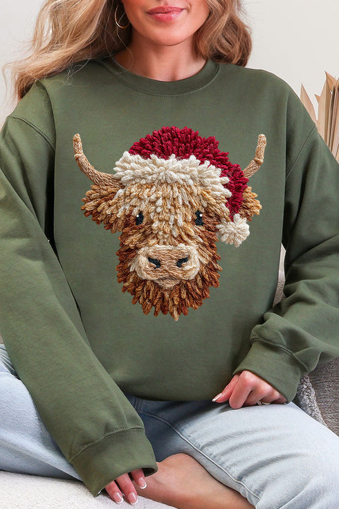 Faux Yarn Highland Cow Heavy Blend Crew Sweatshirt