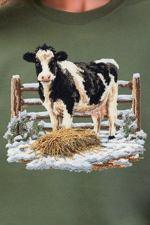Faux Yarn Moo In The Snow Heavy Blend Crew Sweatshirt