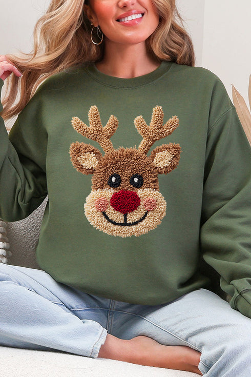 Faux Yarn Red Nose Reindeer Heavy Blend Crew Sweatshirt