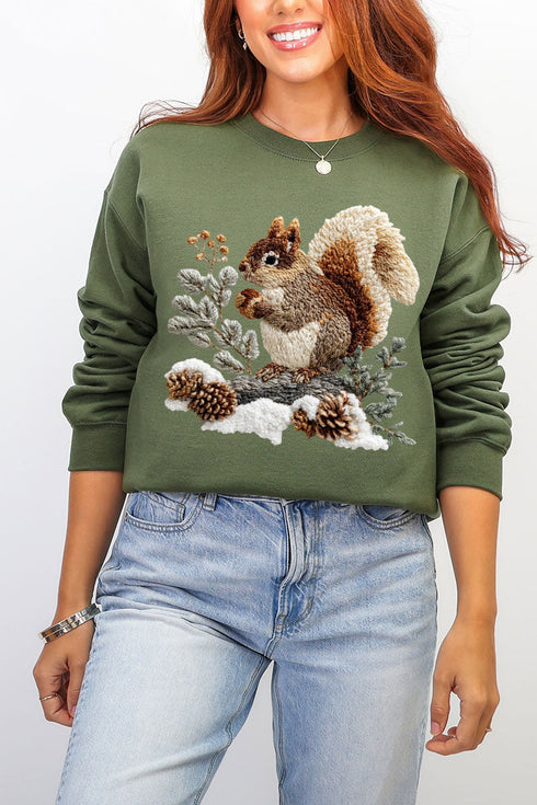 Faux Yarn Winter Squirrel Heavy Blend Crew Sweatshirt