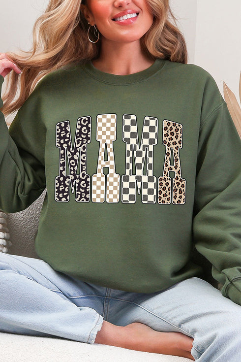 Leopard Checkered Mama Heavy Blend Crew Sweatshirt