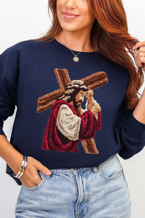 Faux Yarn Jesus At The Cross Heavy Blend Crew Sweatshirt