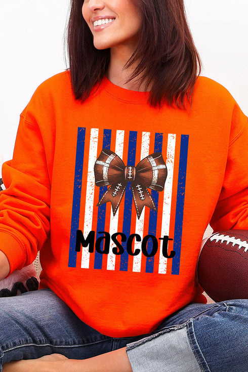 Personalized Blue & White Varsity Bow Heavy Blend Crew Sweatshirt *Enter Mascot Name