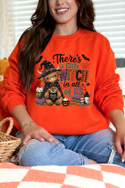 Little Witch Highland Cow Heavy Blend Crew Sweatshirt
