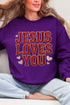 Faux Embroidery Jesus Loves You Heavy Blend Crew Sweatshirt
