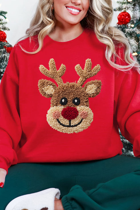 Faux Yarn Red Nose Reindeer Heavy Blend Crew Sweatshirt