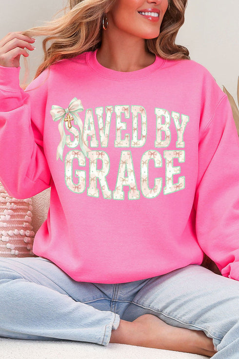 Coquette Cross Saved By Grace Heavy Blend Crew Sweatshirt