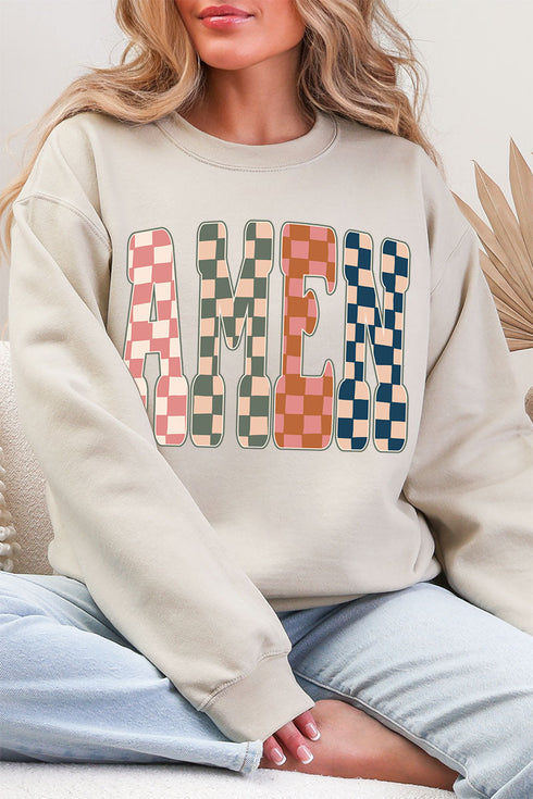 Checkered Amen Heavy Blend Crew Sweatshirt