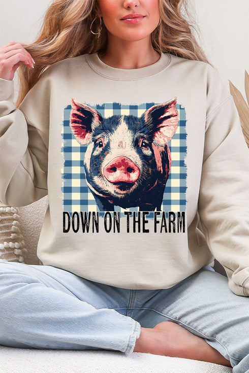 Down By The Farm Pig Heavy Blend Crew Sweatshirt