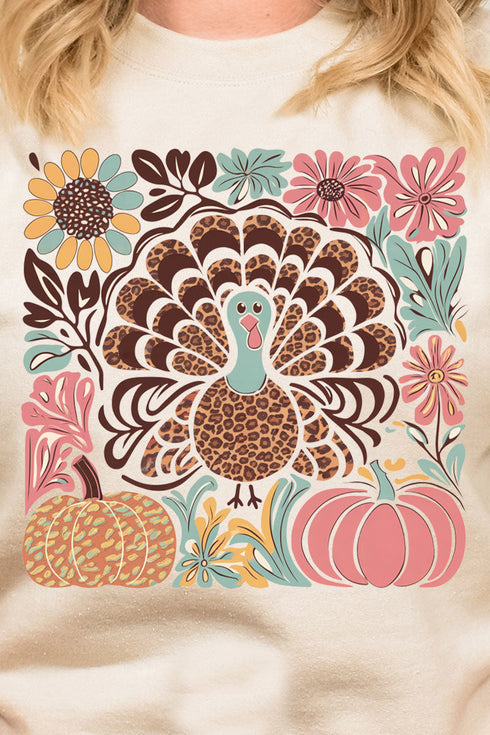Fall Floral Turkey Heavy Blend Crew Sweatshirt