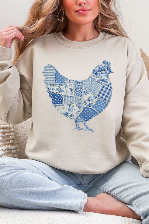Faux Patchwork Blue Chicken Heavy Blend Crew Sweatshirt