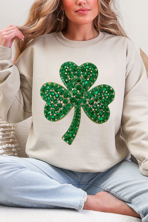 Faux Rhinestone Clover Heavy Blend Crew Sweatshirt
