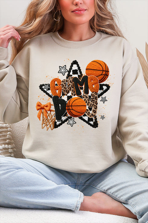 Faux Yarn Basketball Game Day Heavy Blend Crew Sweatshirt