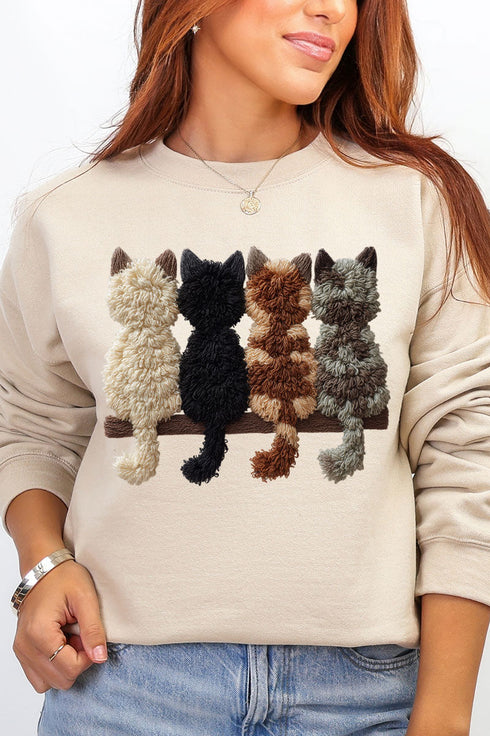 Faux Yarn Cats On The Shelf Heavy Blend Crew Sweatshirt