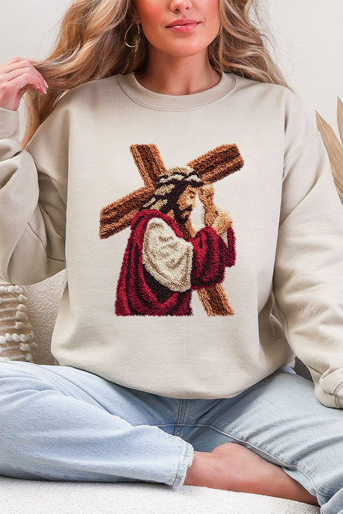 Faux Yarn Jesus At The Cross Heavy Blend Crew Sweatshirt