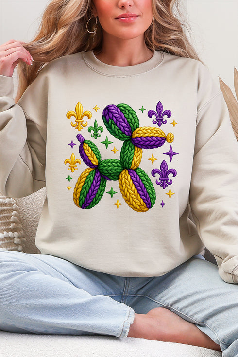 Faux Yarn Mardi Gras Balloon Dog Heavy Blend Crew Sweatshirt