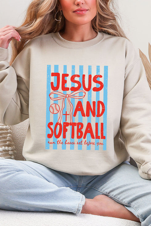Jesus And Softball Heavy Blend Crew Sweatshirt