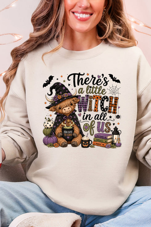 Little Witch Highland Cow Heavy Blend Crew Sweatshirt