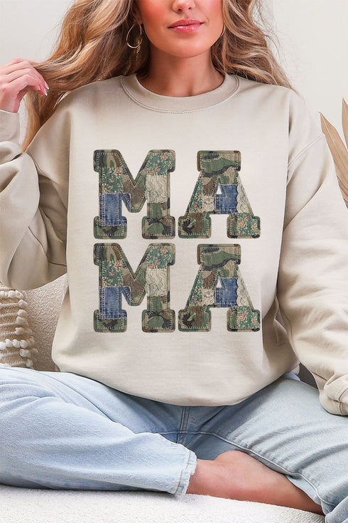 Patchwork Camo Mama Heavy Blend Crew Sweatshirt