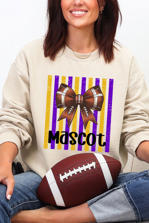 Personalized Purple & Yellow Gold Varsity Bow Heavy Blend Crew Sweatshirt *Enter Mascot Name