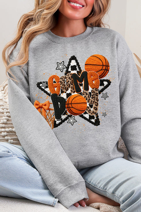 Faux Yarn Basketball Game Day Heavy Blend Crew Sweatshirt