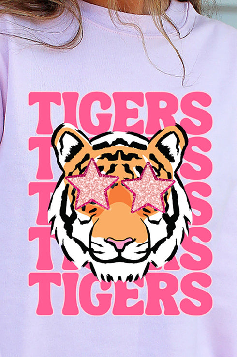 Stacked Pink Tigers Heavy-weight Crew Sweatshirt