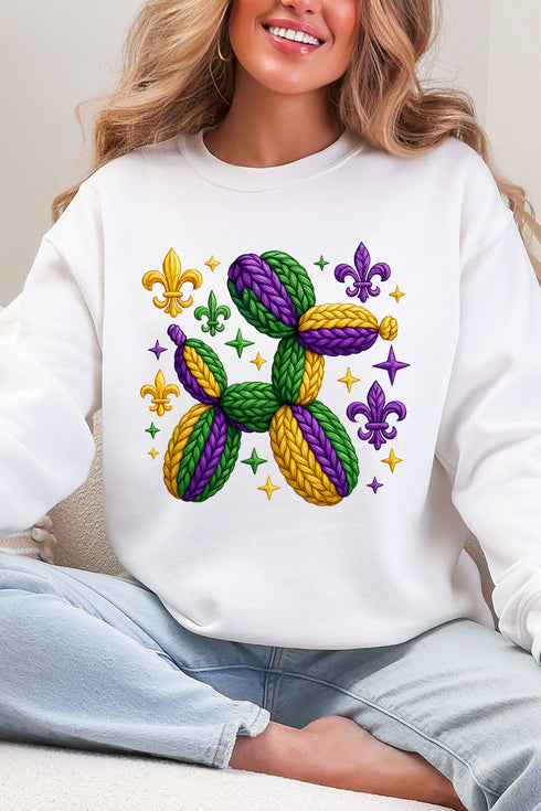 Faux Yarn Mardi Gras Balloon Dog Heavy Blend Crew Sweatshirt