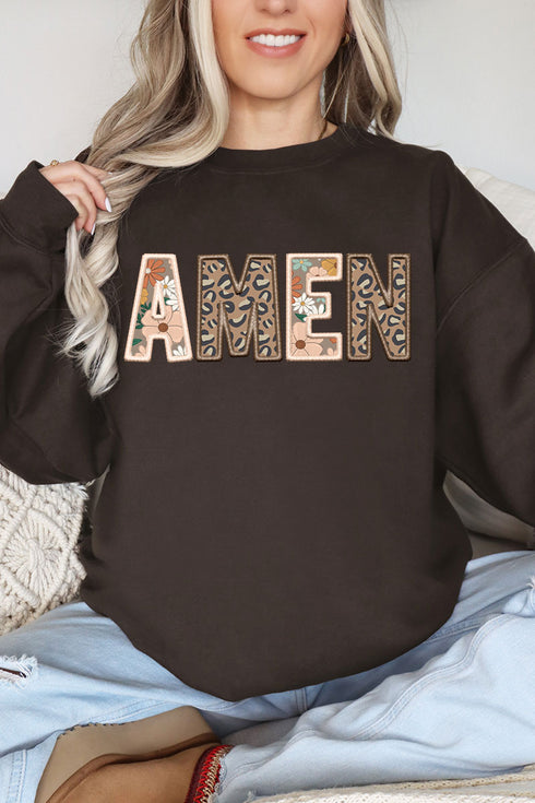 Boho Amen Faux Embroidery Transfer Heavy-weight Crew Sweatshirt