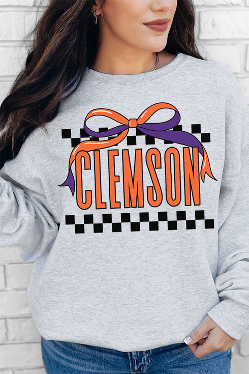 Bow Clemson Check Heavy-weight Crew Sweatshirt