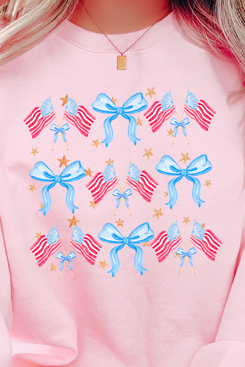 American Flags And Coquette Bows Heavy-weight Crew Sweatshirt