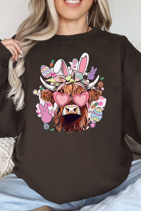 Bunny Hoppin' Highland Cow Heavy-weight Crew Sweatshirt