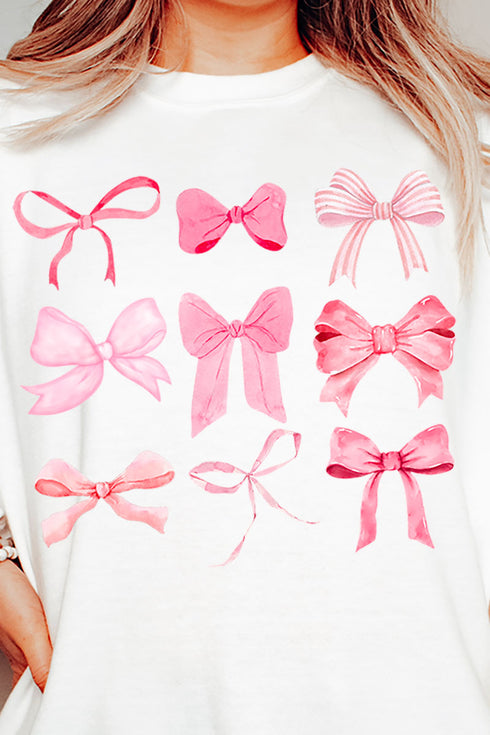 Coquette Pink Ribbon Bows Heavy-weight Crew Sweatshirt