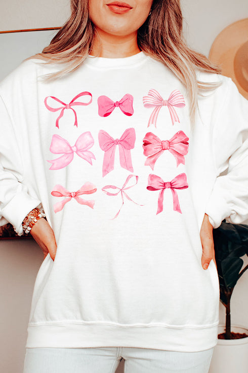 Coquette Pink Ribbon Bows Heavy-weight Crew Sweatshirt