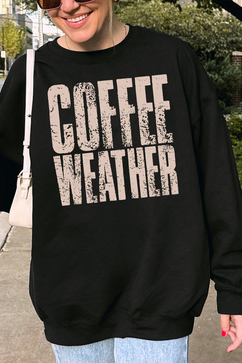 Distressed Coffee Weather Heavy-weight Crew Sweatshirt