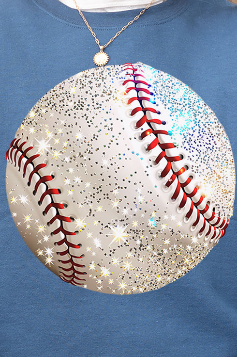 Faux Glitter Baseball Heavy-weight Crew Sweatshirt