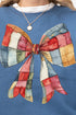Faux Patchwork Red Bow Heavy-weight Crew Sweatshirt